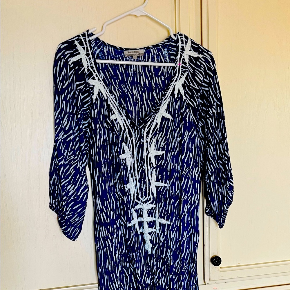 Beautiful Blue & White Embroidered Kaftan Coverup